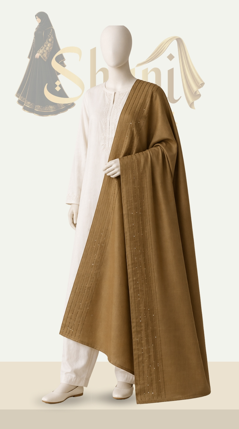 Luxury Neno Fabric Shawl (with Sequence Border Detailing) Beige - Image 1