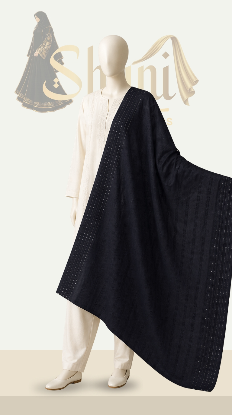 Luxury Neno Fabric Shawl (with Sequence Border Detailing) Black - Image 1